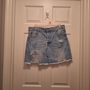 Others Follow Stylish Light Blue Distressed 100% Cotton Denim Mini Skirt